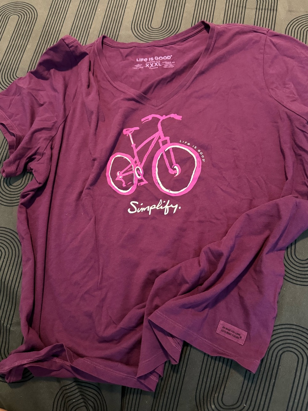 Life Is Good Purple crusher Lite Tee with Bike Graphic